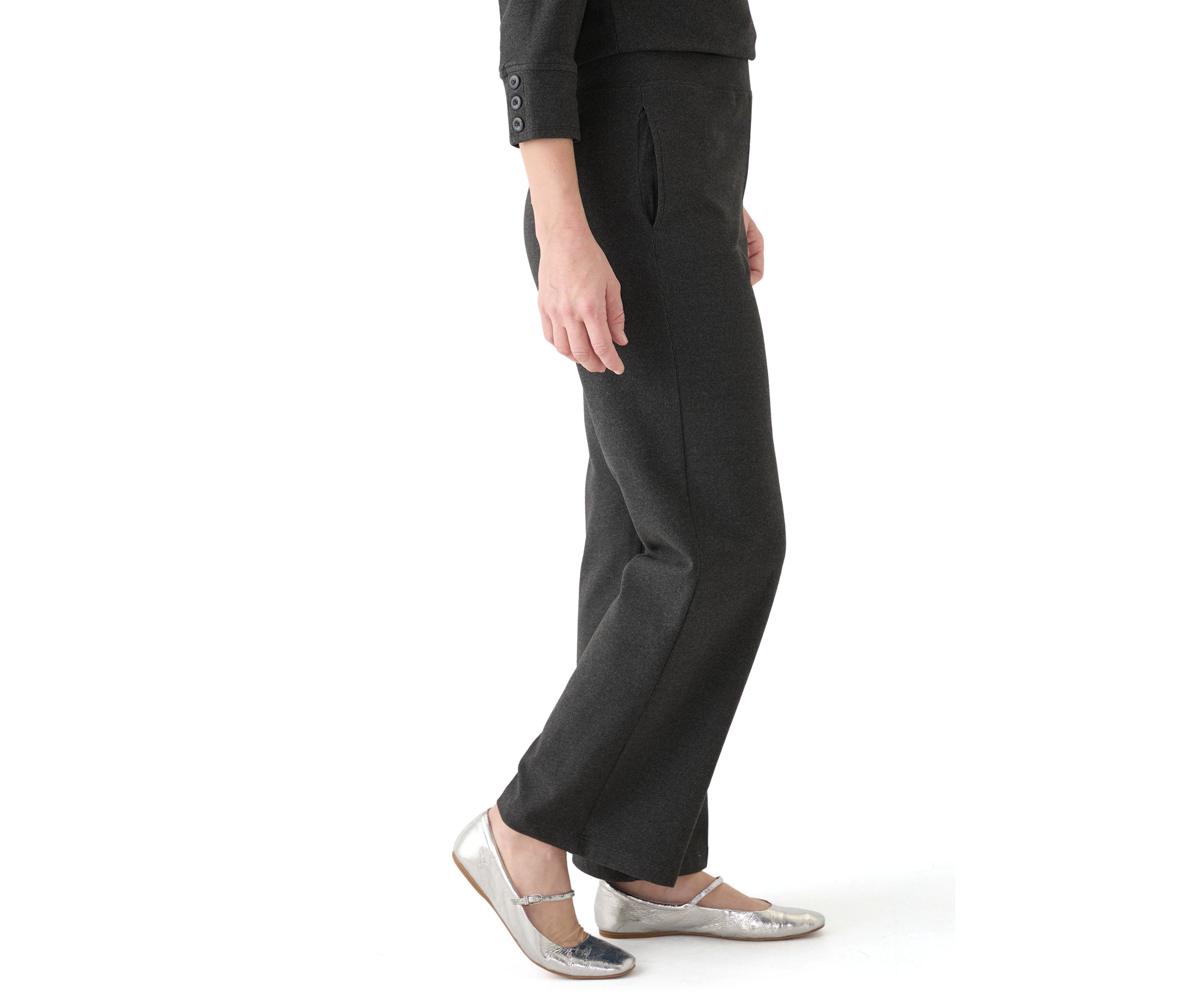Womens Luxe Stretch Rib Knit Straight Leg Pull On Pants