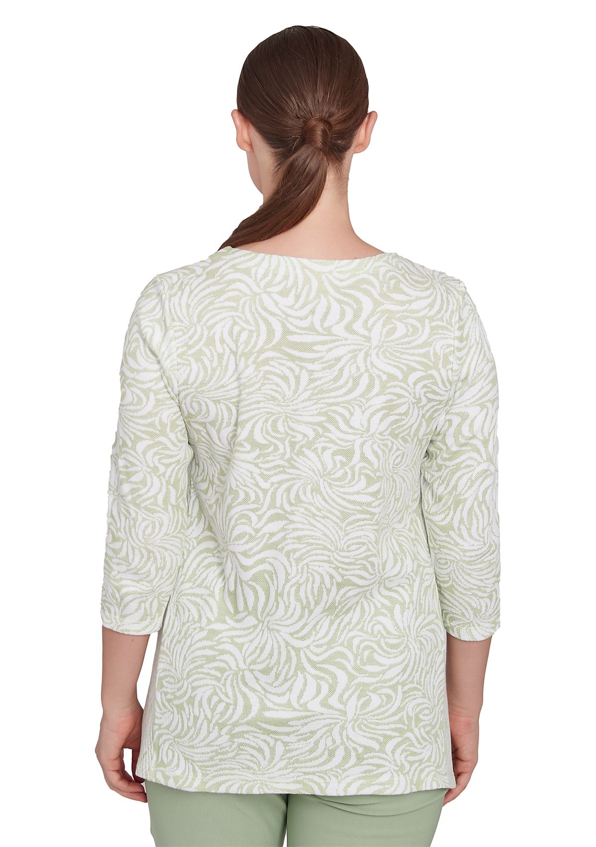 Womens Swirl Jacquard Button Knit Top