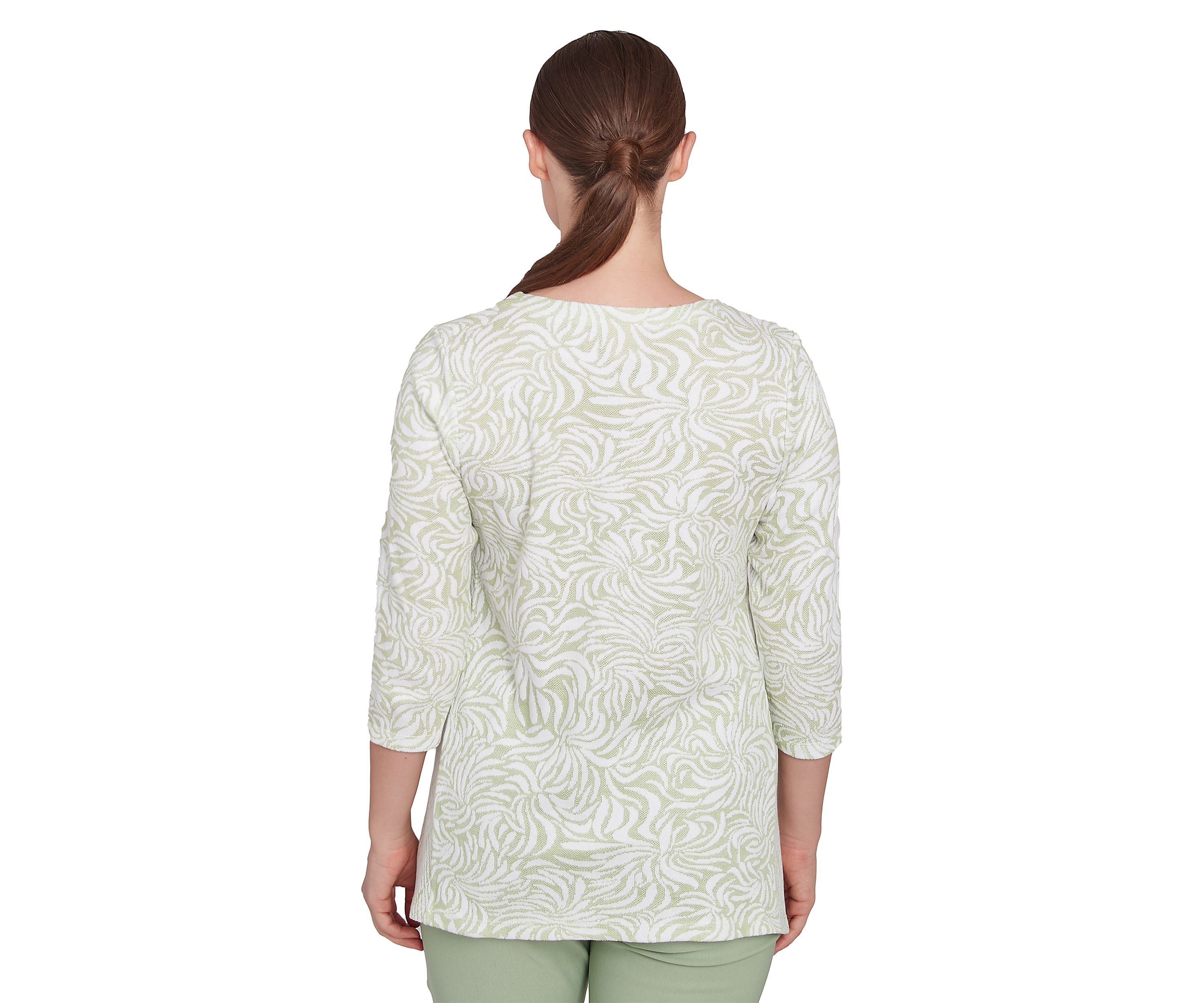 Womens Swirl Jacquard Button Knit Top