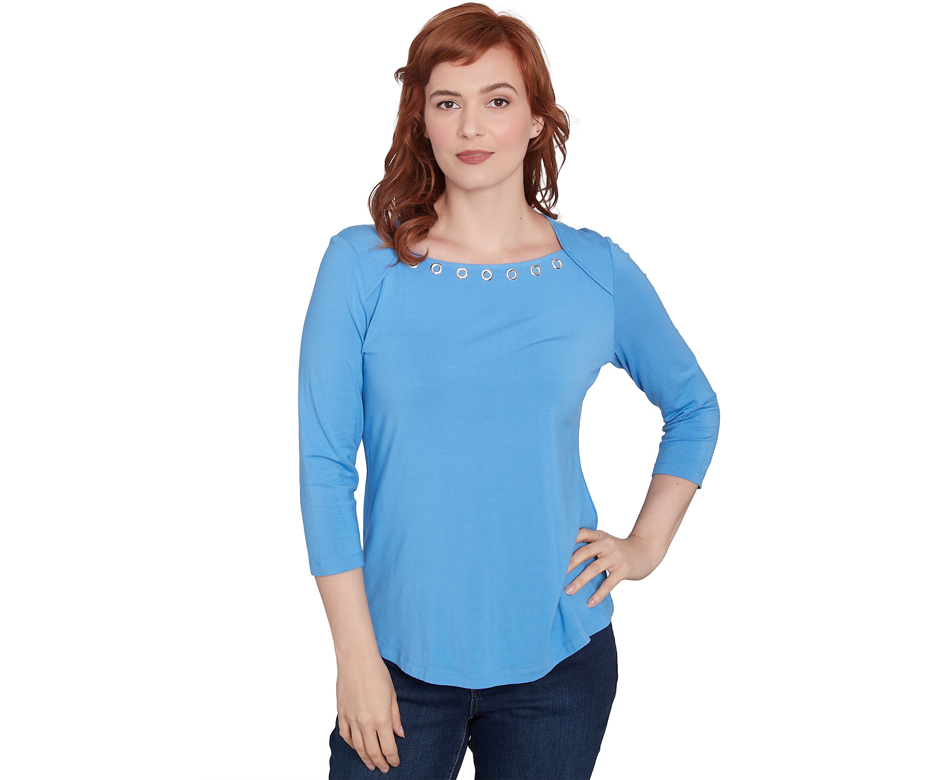 Womens Embellished Envelope Neck Solid Knit Top