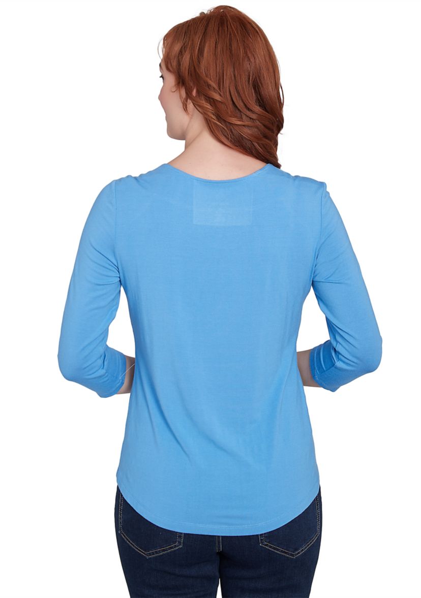 Womens Embellished Envelope Neck Solid Knit Top