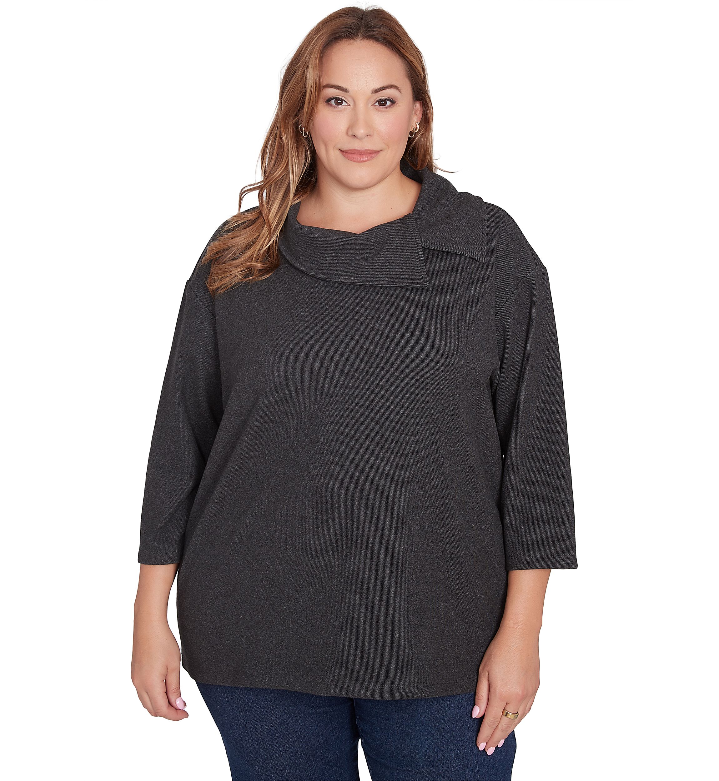 Plus Size Split Cowl Luxe Stretch Rib Knit Top