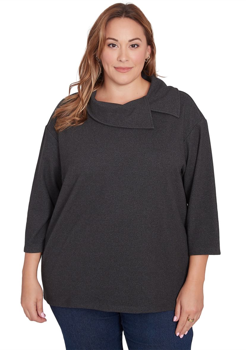 Plus Size Split Cowl Luxe Stretch Rib Knit Top