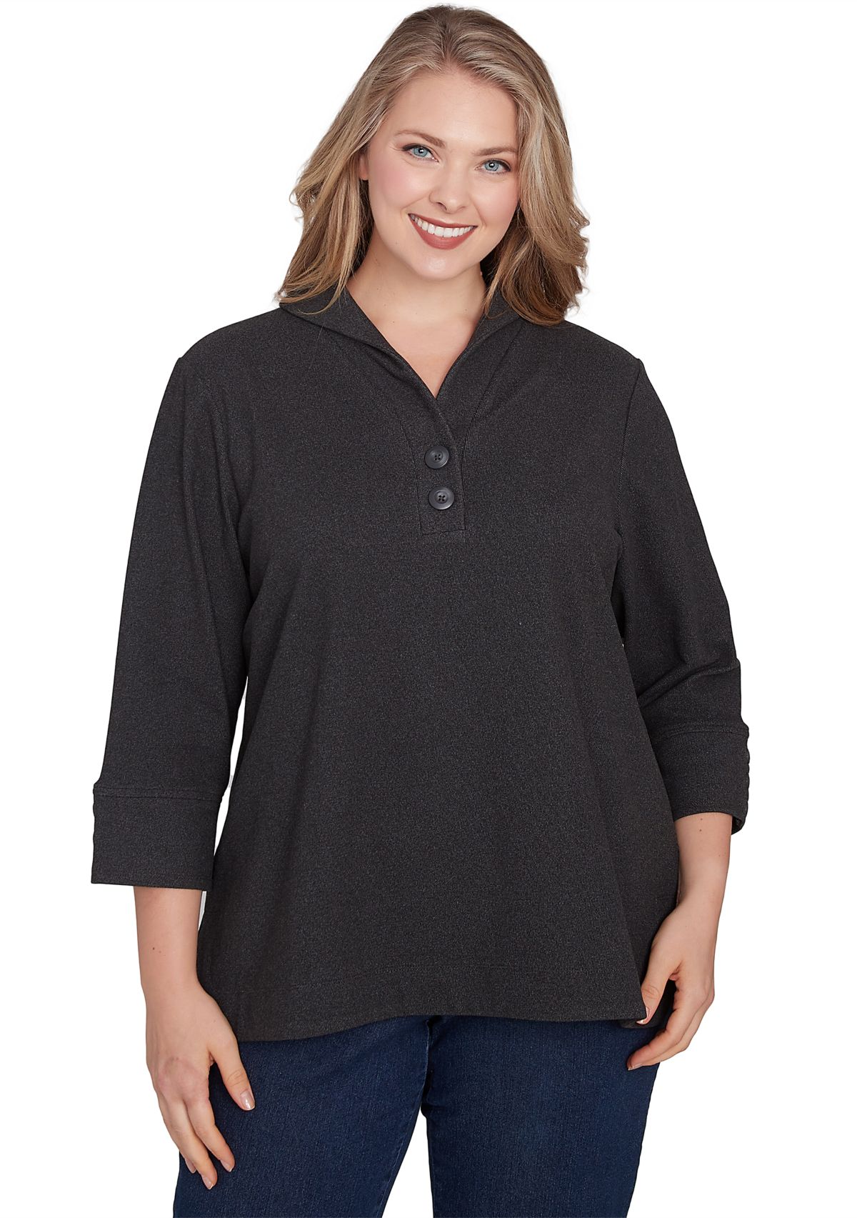 Plus Size Luxe Collared V-Neck Stretch Rib Knit Top