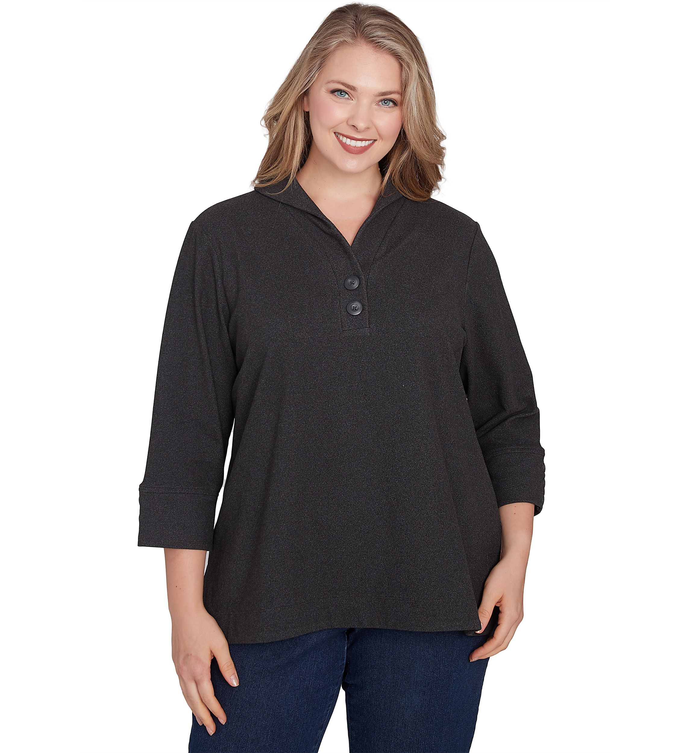 Plus Size Luxe Collared V-Neck Stretch Rib Knit Top