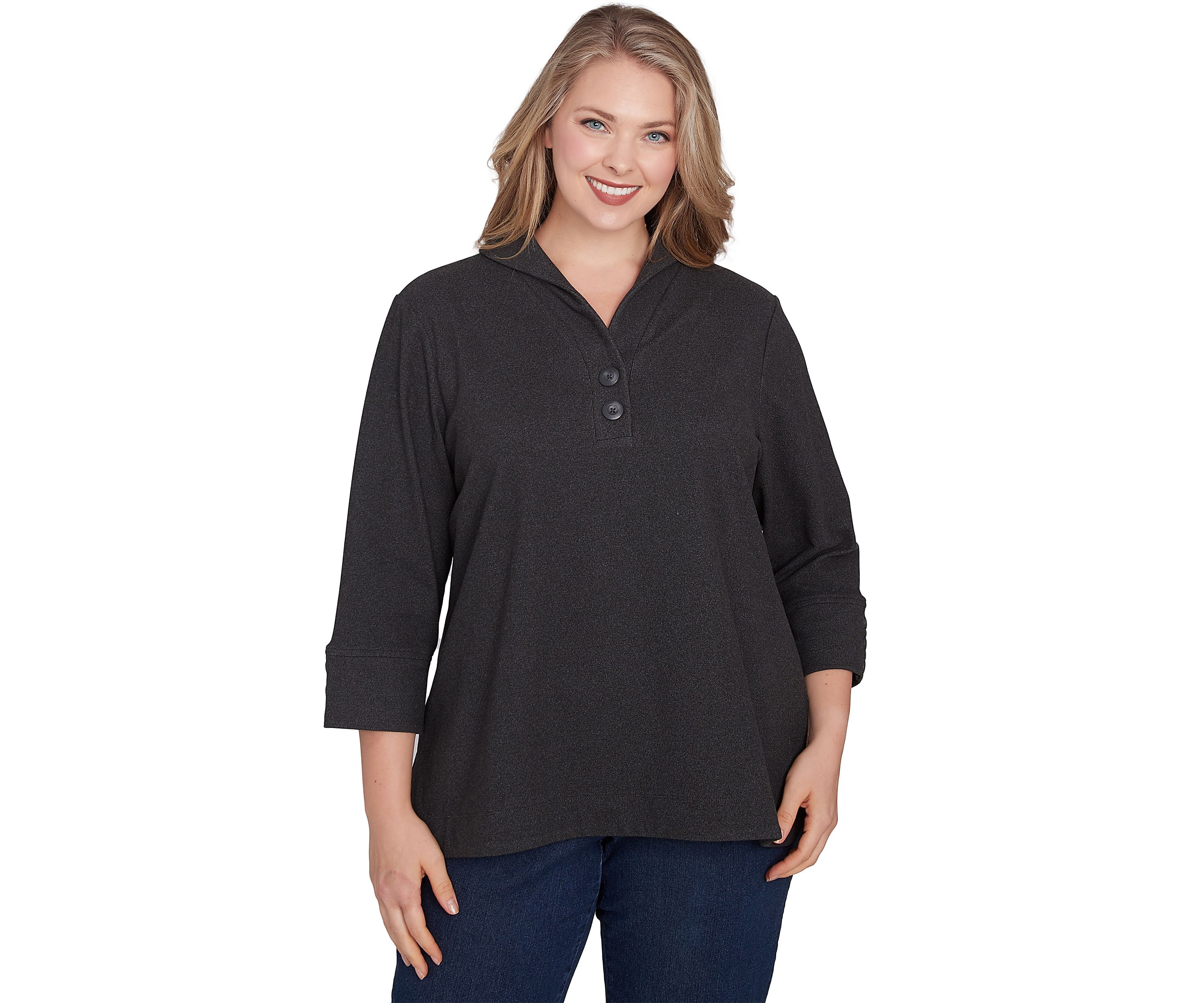 Plus Size Luxe Collared V-Neck Stretch Rib Knit Top