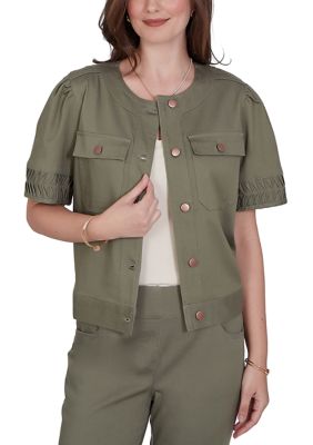 Ruby Rd Women's Pleated Short Sleeve Soft Denim Jacket