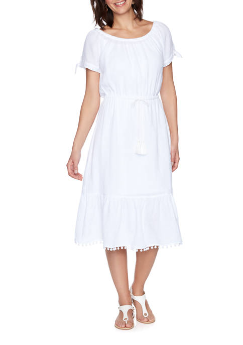 Ruby Rd Women's White Out Light Weight Belted Cotton Gauze Dress | belk