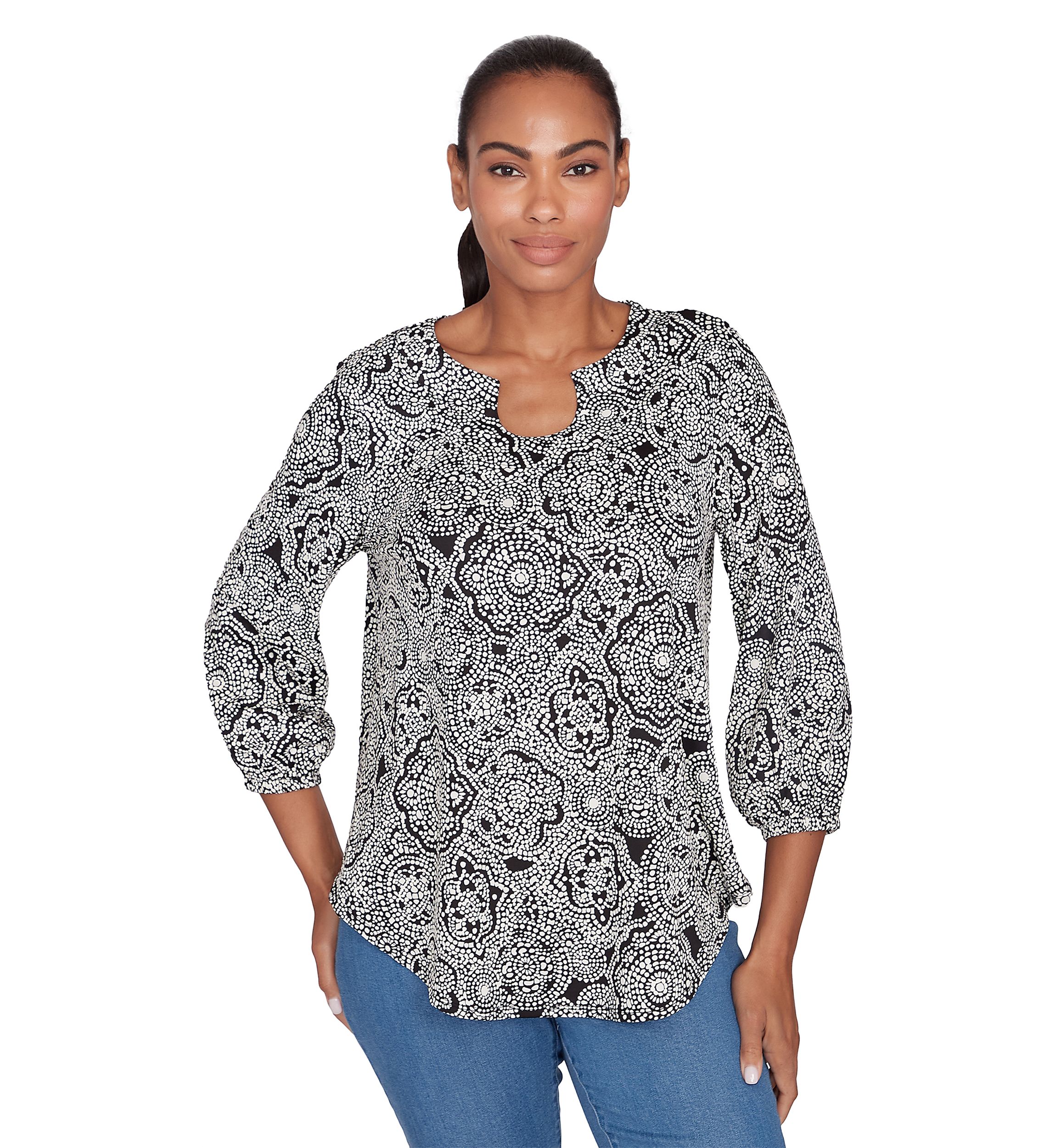 Womens Medallion Puff Print Knit Top