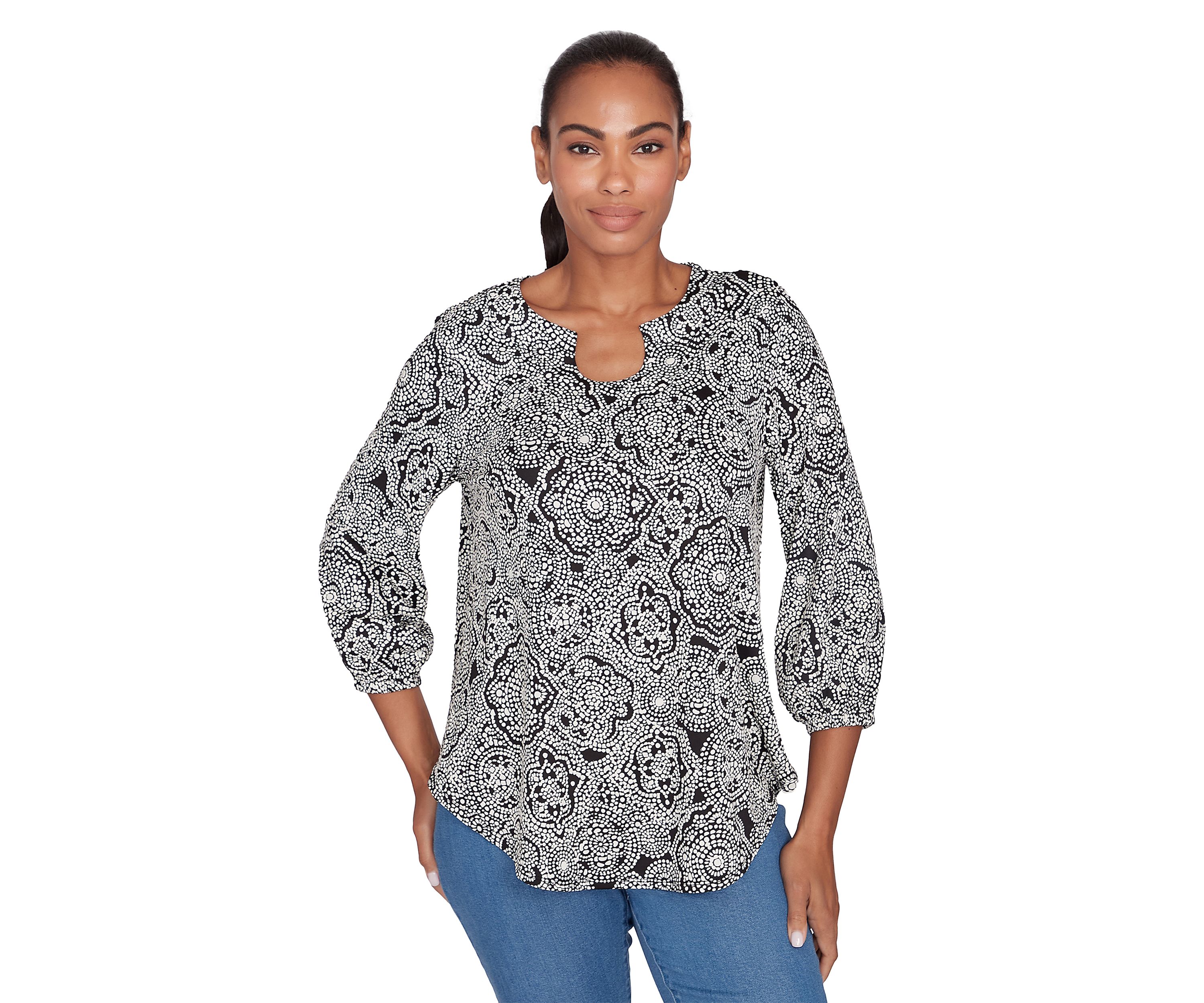 Womens Medallion Puff Print Knit Top