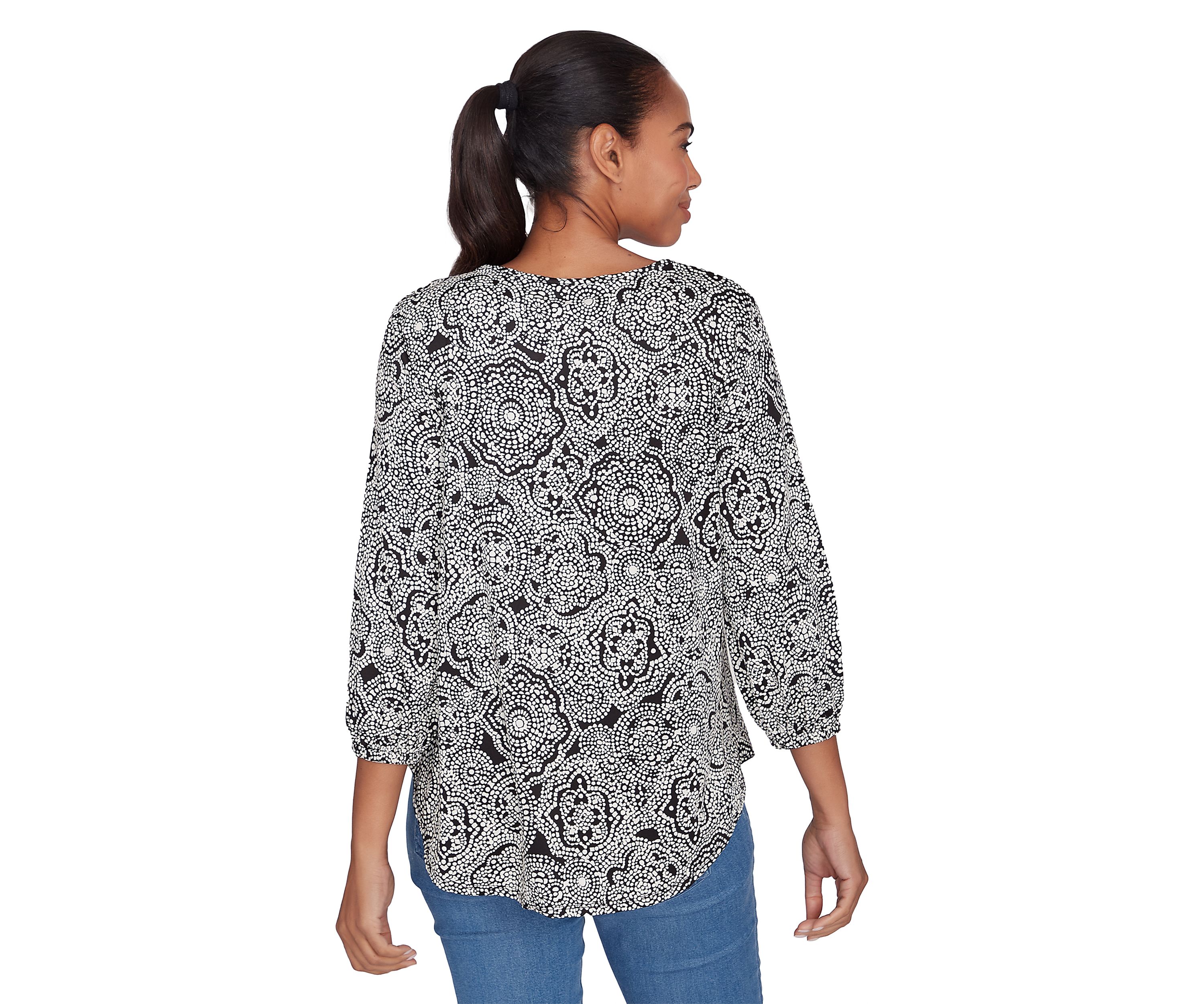 Womens Medallion Puff Print Knit Top