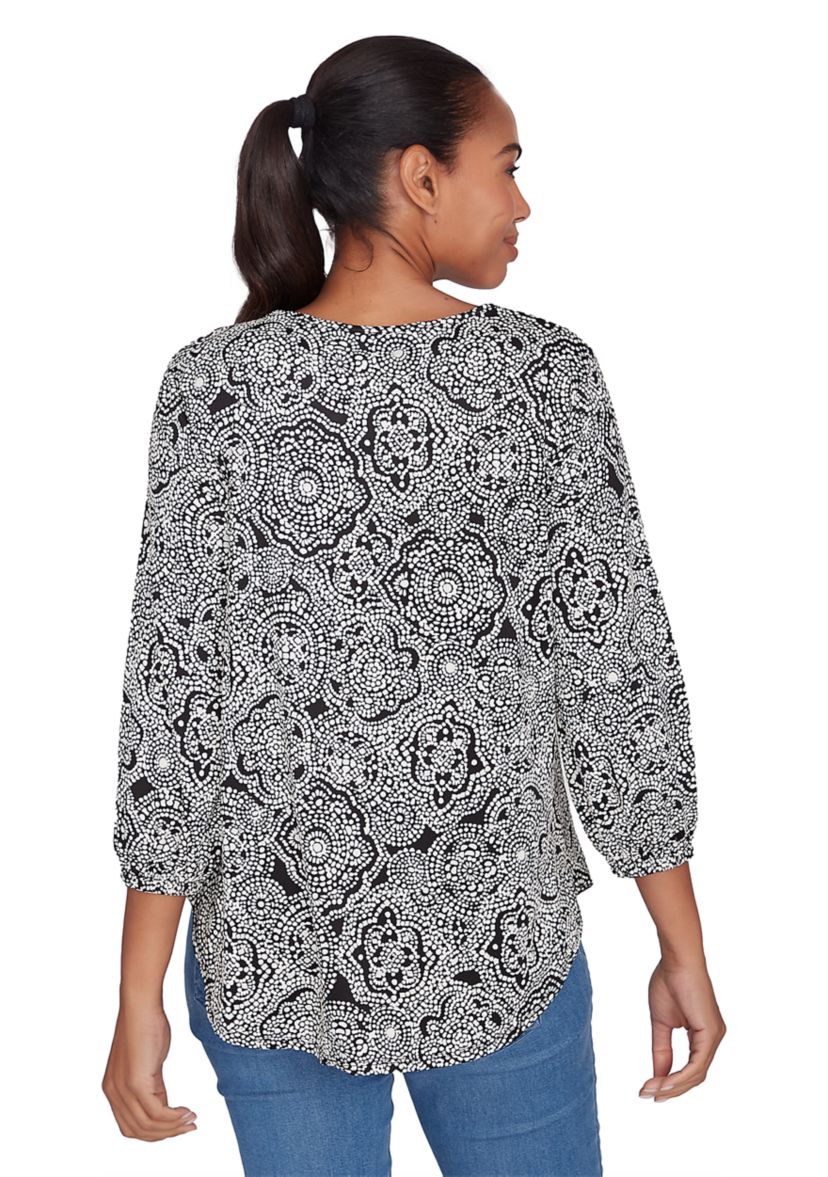 Womens Medallion Puff Print Knit Top