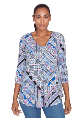 Women's Patchwork Print Knit Top