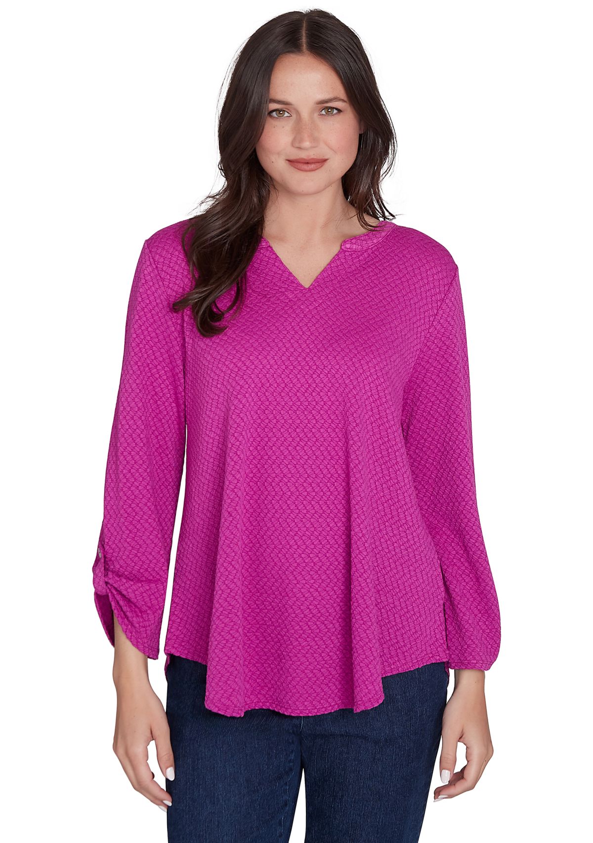 Womens Solid Textural Knit Top