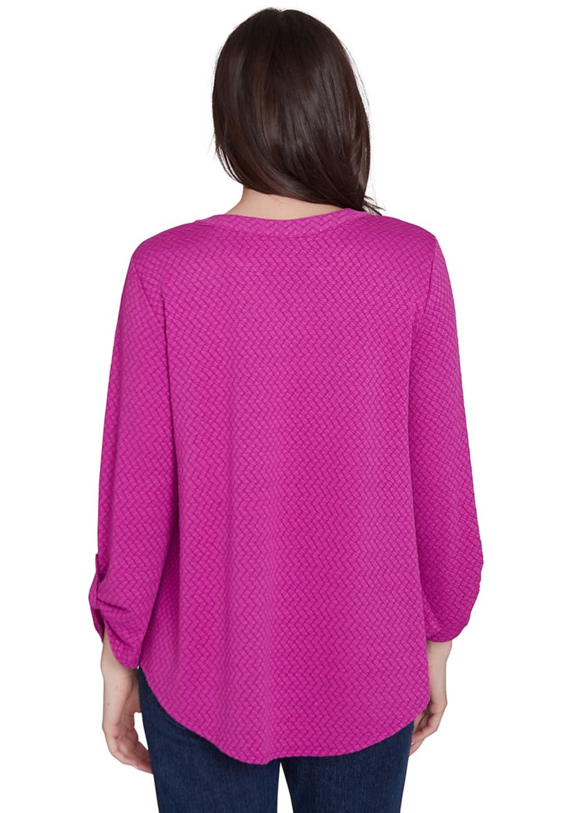 Womens Solid Textural Knit Top
