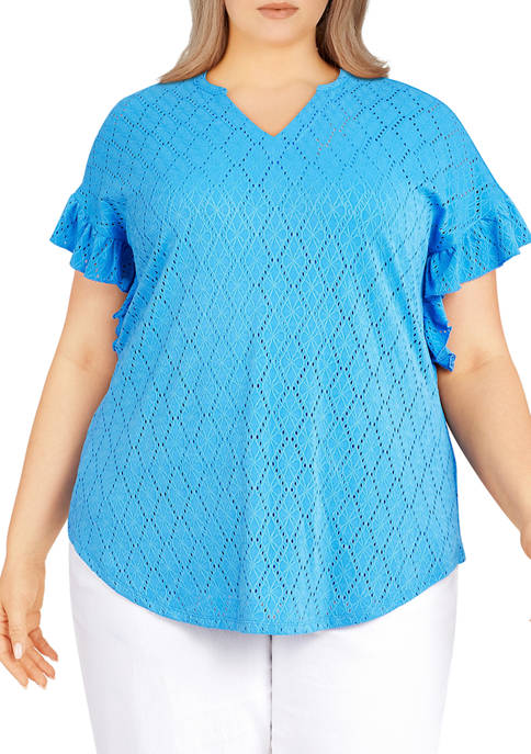 Ruby Rd Plus Size Flutter Eyelet Top