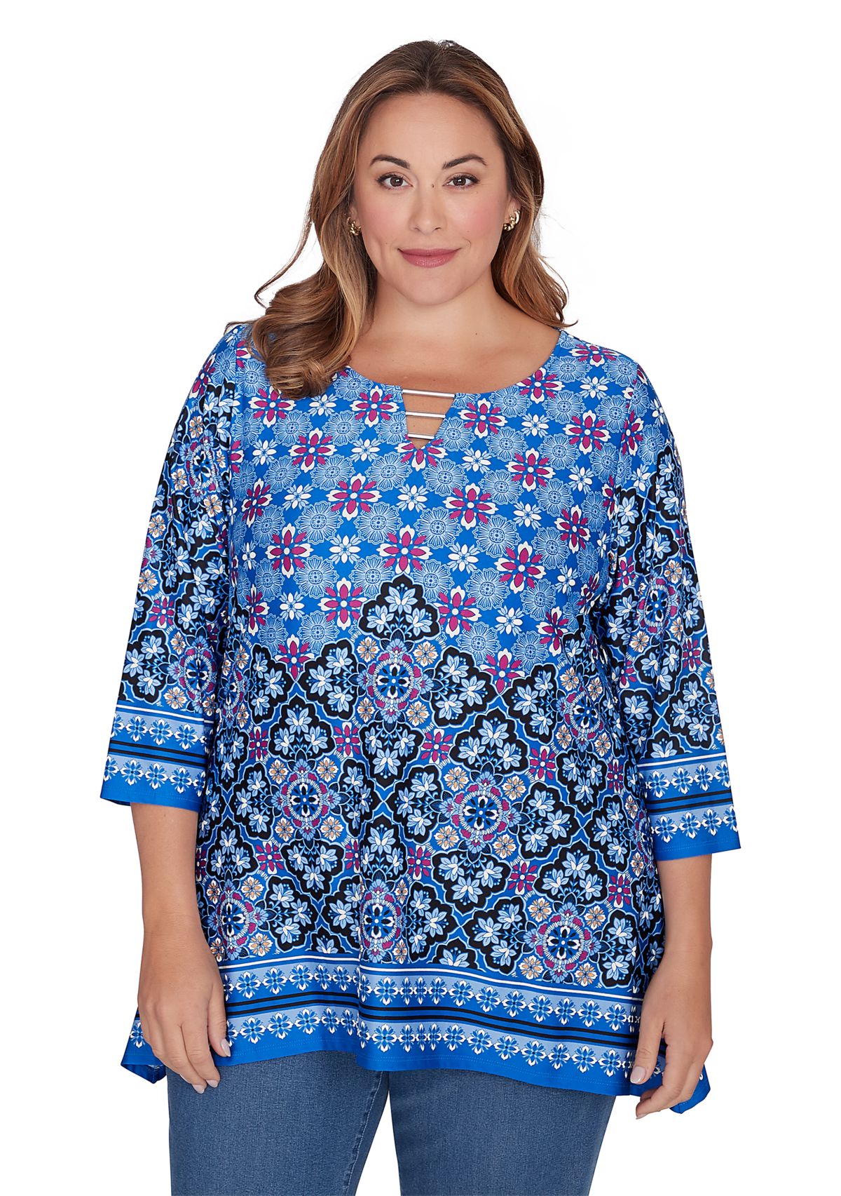 Plus Size Puffed Printed Top
