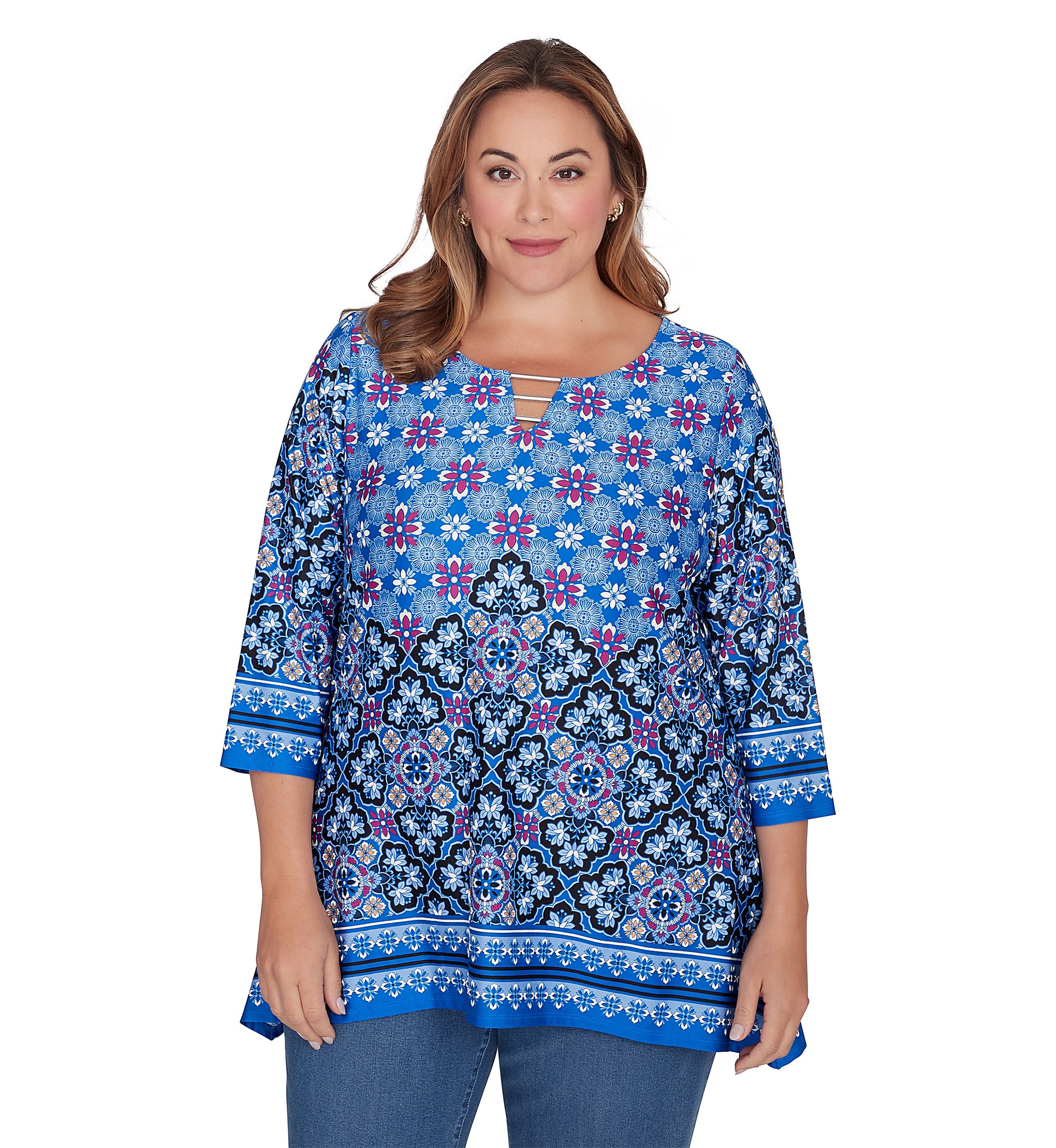 Plus Size Puffed Printed Top