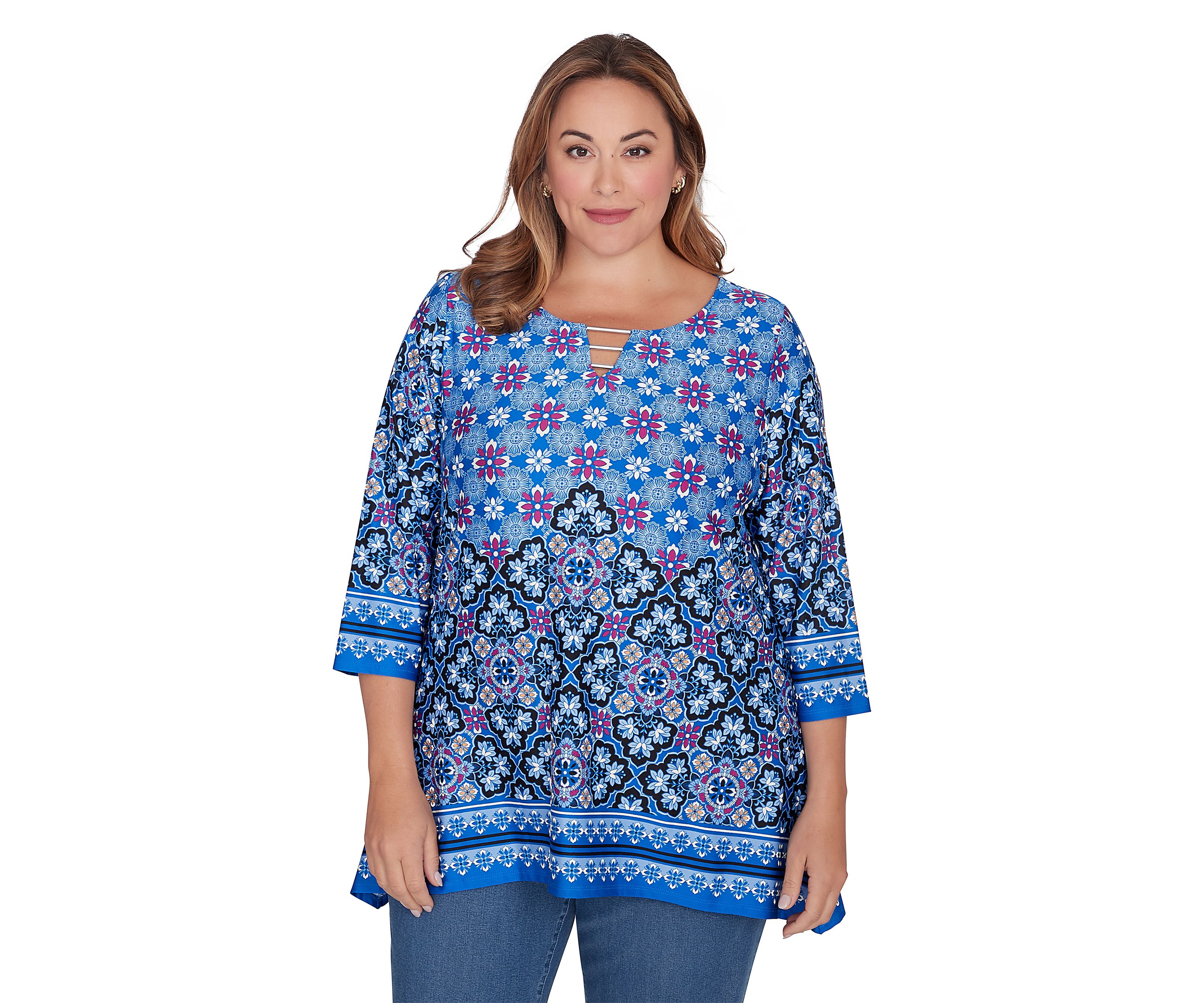Plus Size Puffed Printed Top