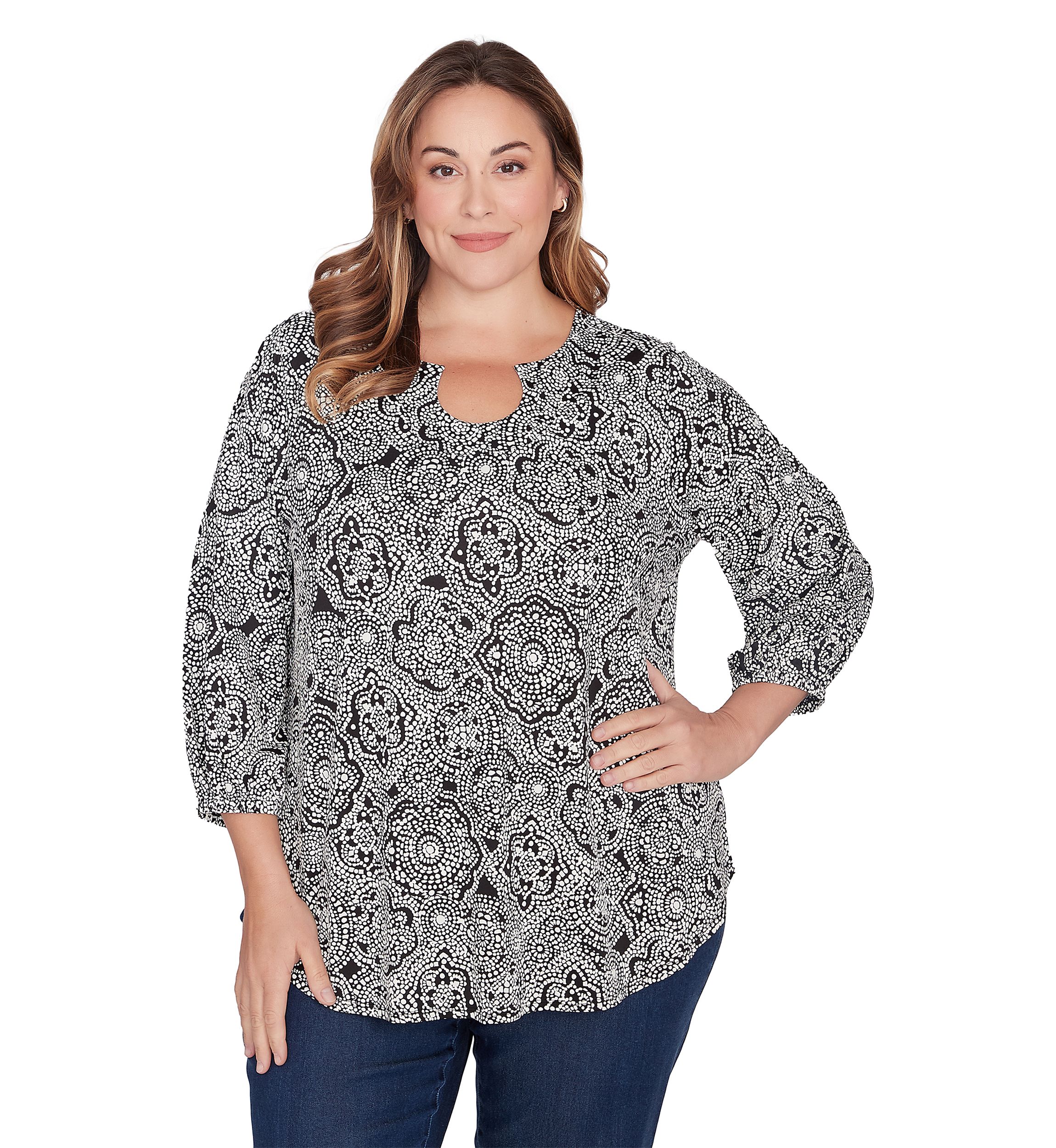 Plus Size Medallion Puff Printed Knit Top