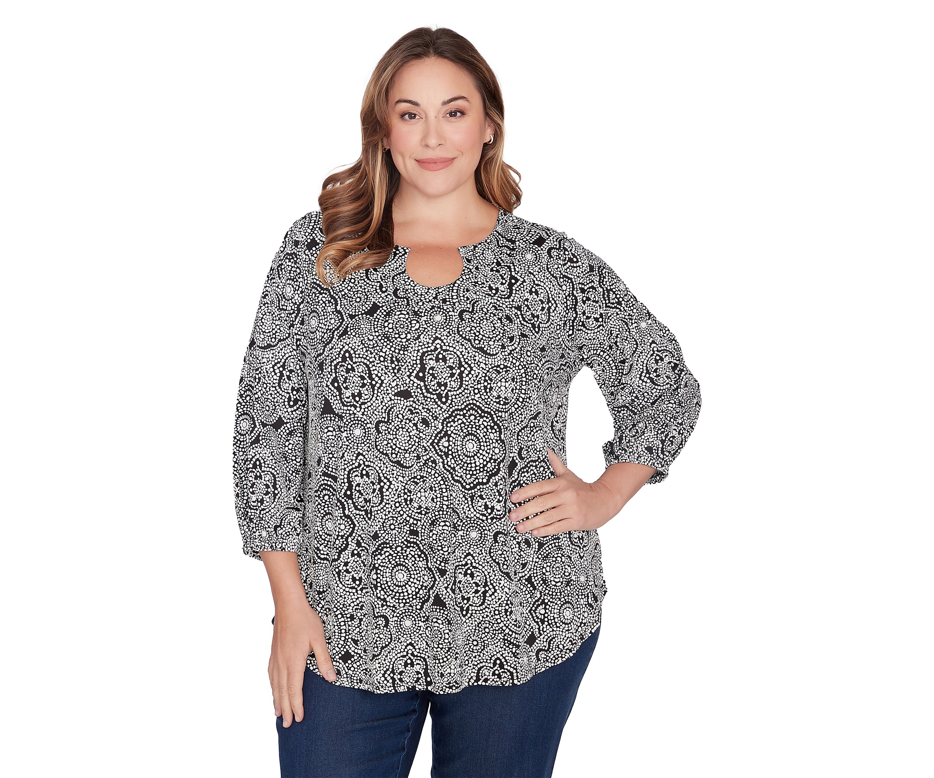 Plus Size Medallion Puff Printed Knit Top