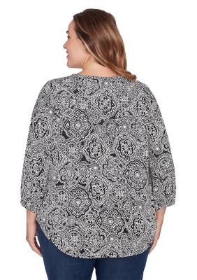 Plus Medallion Puff Printed Knit Top