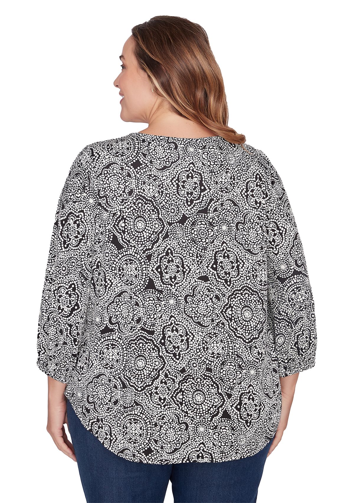 Plus Size Medallion Puff Printed Knit Top