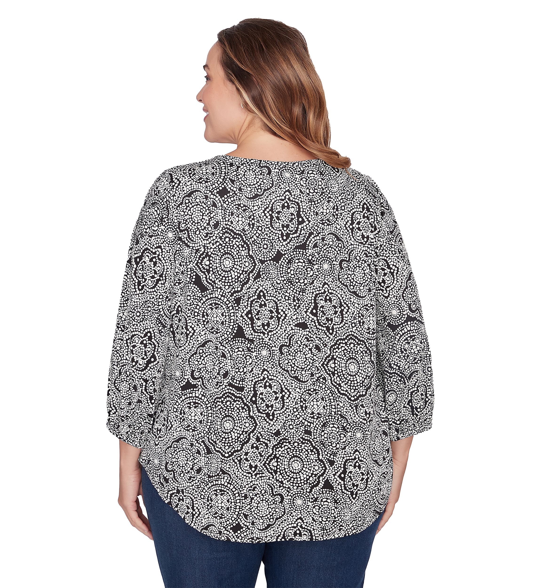 Plus Size Medallion Puff Printed Knit Top