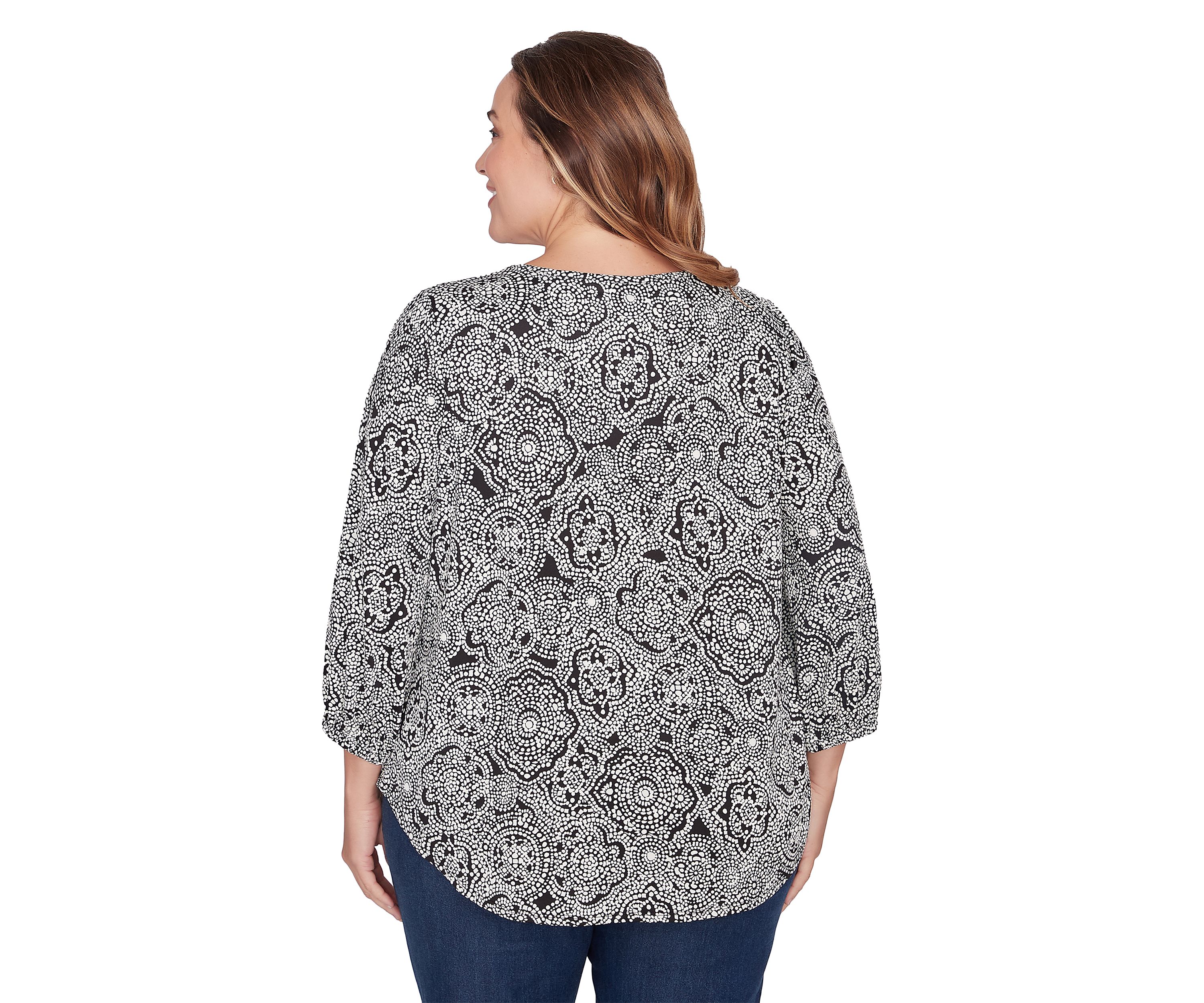 Plus Size Medallion Puff Printed Knit Top
