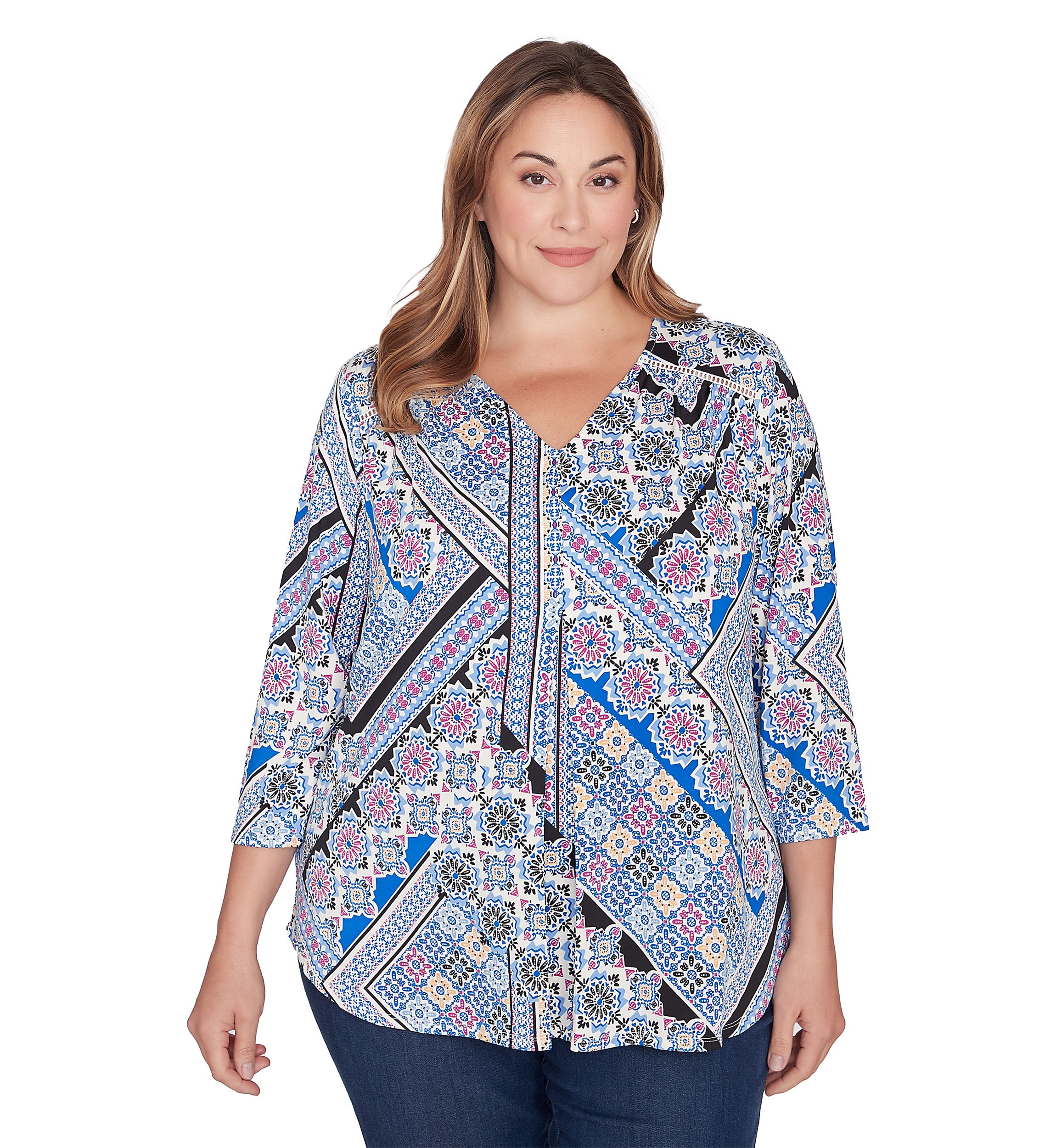 Plus Size Patchwork Printed Knit Top
