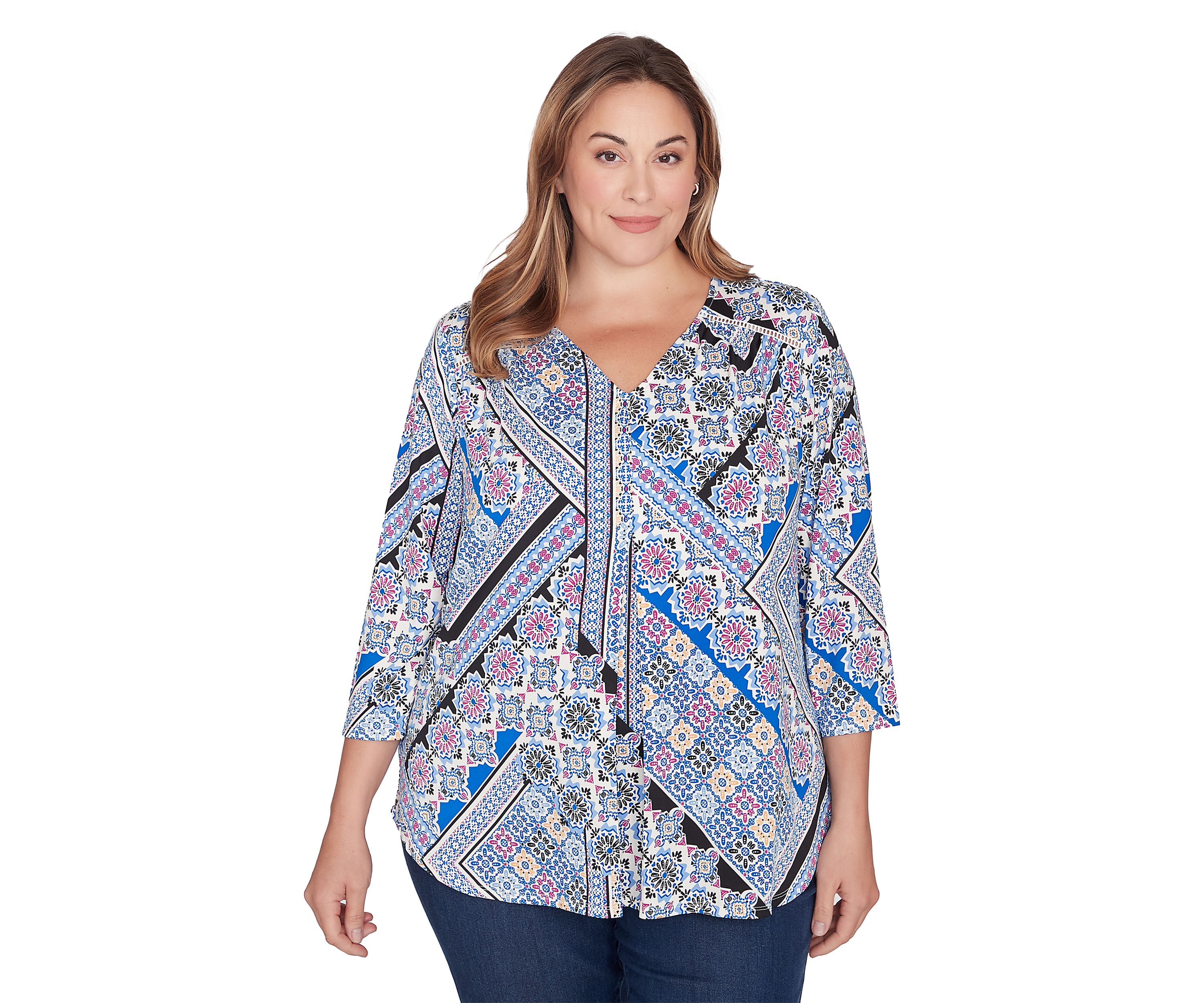 Plus Size Patchwork Printed Knit Top