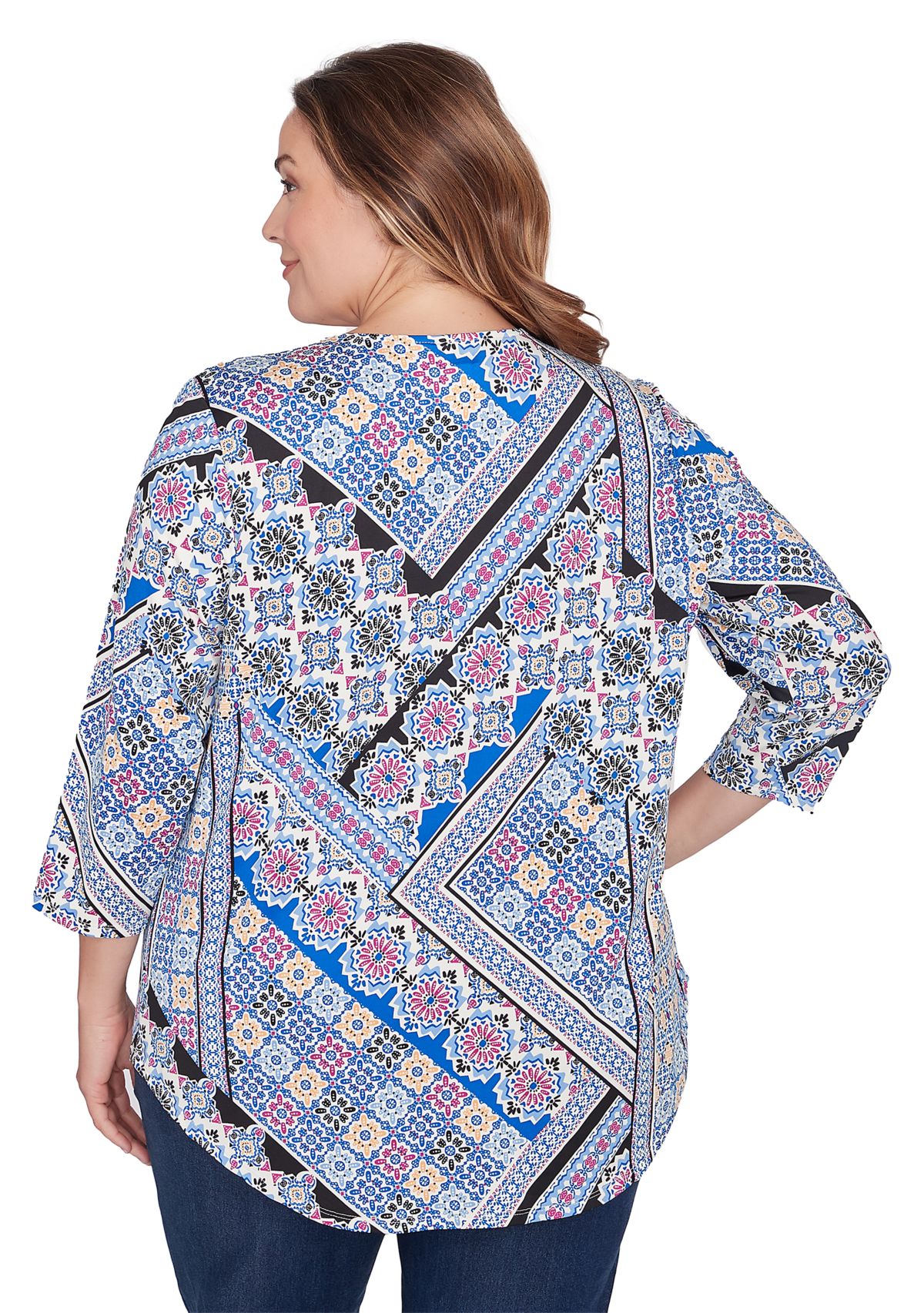 Plus Size Patchwork Printed Knit Top