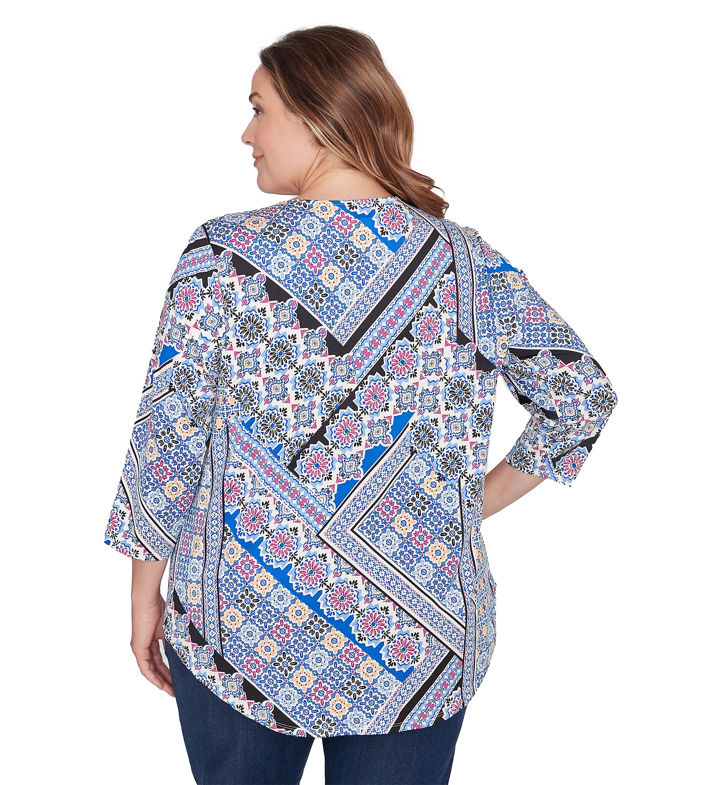 Plus Size Patchwork Printed Knit Top