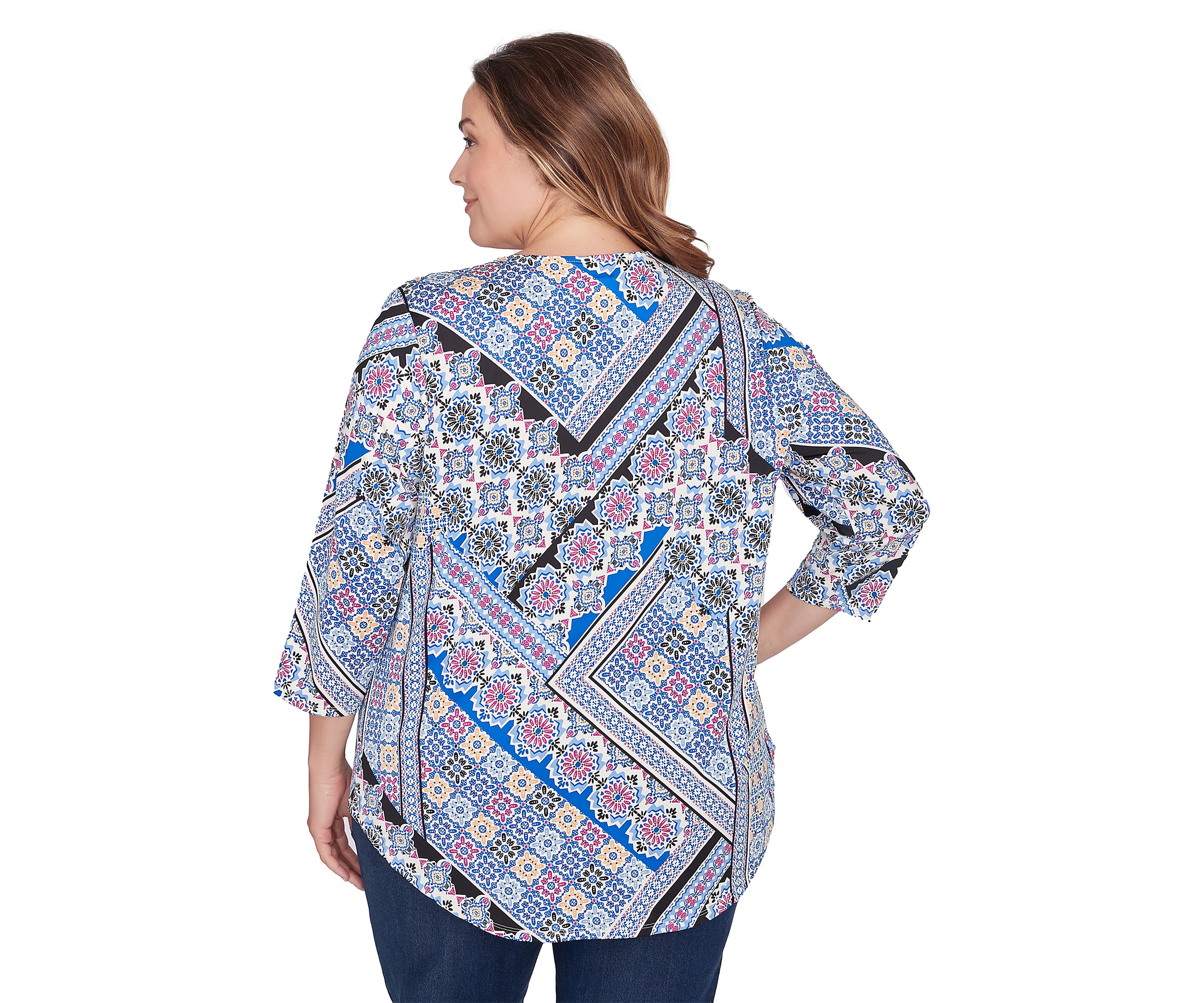 Plus Size Patchwork Printed Knit Top