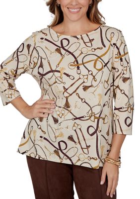 Ruby Rd Women's Plus Size Equestrian Tassels Knit Top
