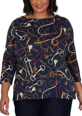 Ruby Rd Women's Plus Size Equestrian Tassels Knit Top, 3XL