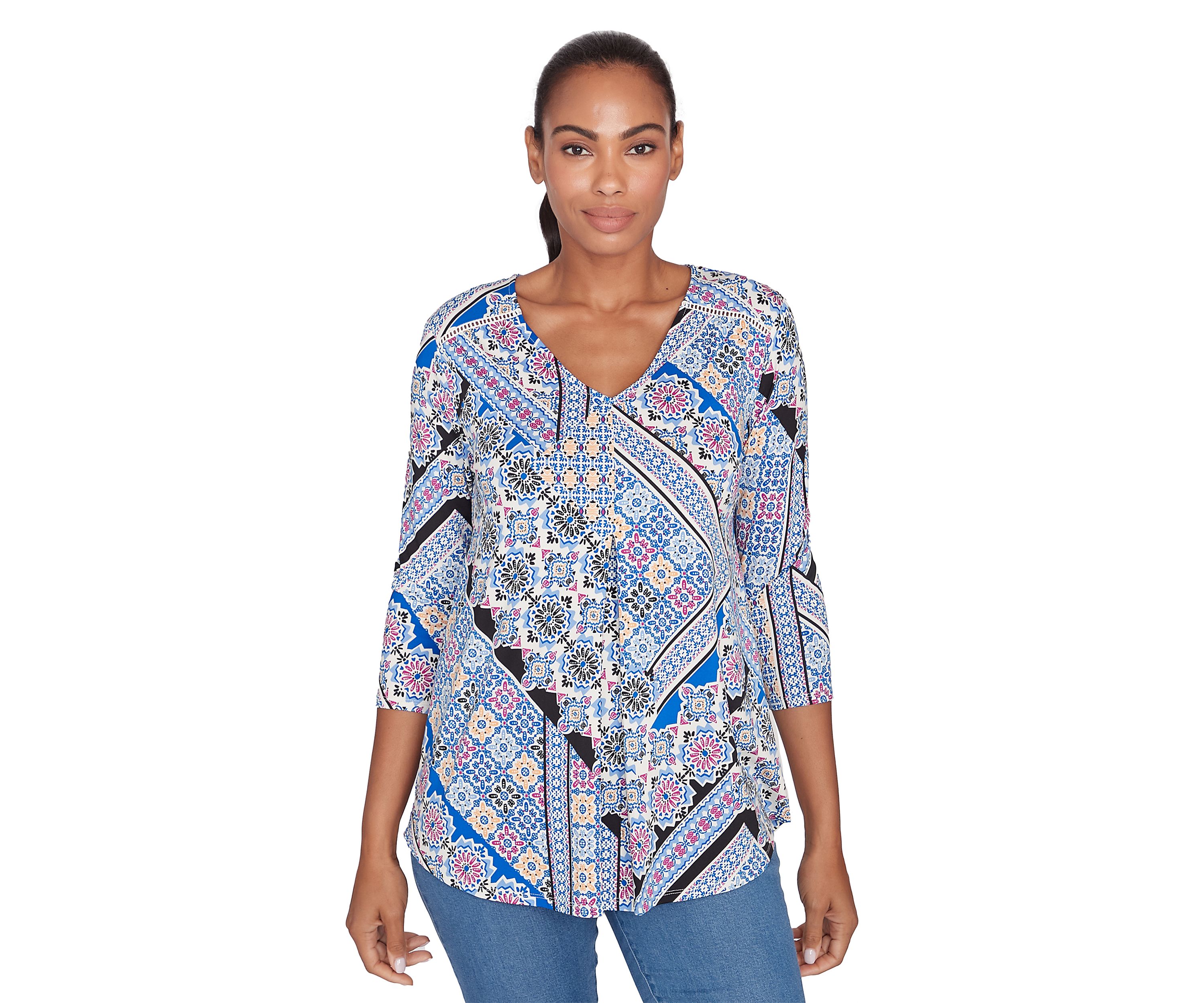 Petite Patchwork Print Knit Top