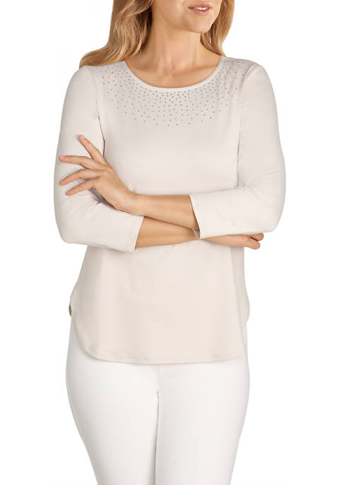 Womens Embellished Soft Peached Jersey Top