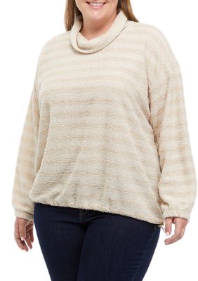 Plus Long Sleeve Bouclé Striped Cowl Neck Sweater