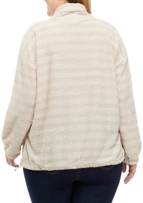 Plus Long Sleeve Bouclé Striped Cowl Neck Sweater