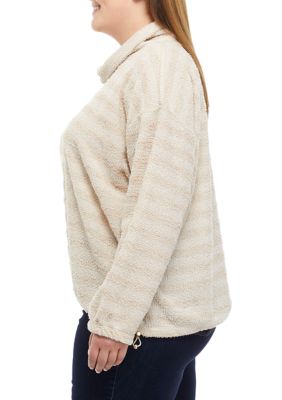 Plus Long Sleeve Bouclé Striped Cowl Neck Sweater