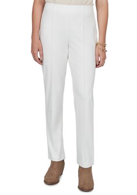 Ruby Rd Women's Petite Front Seam Hollywood Waist Ponte Pants, Ivory, PXL