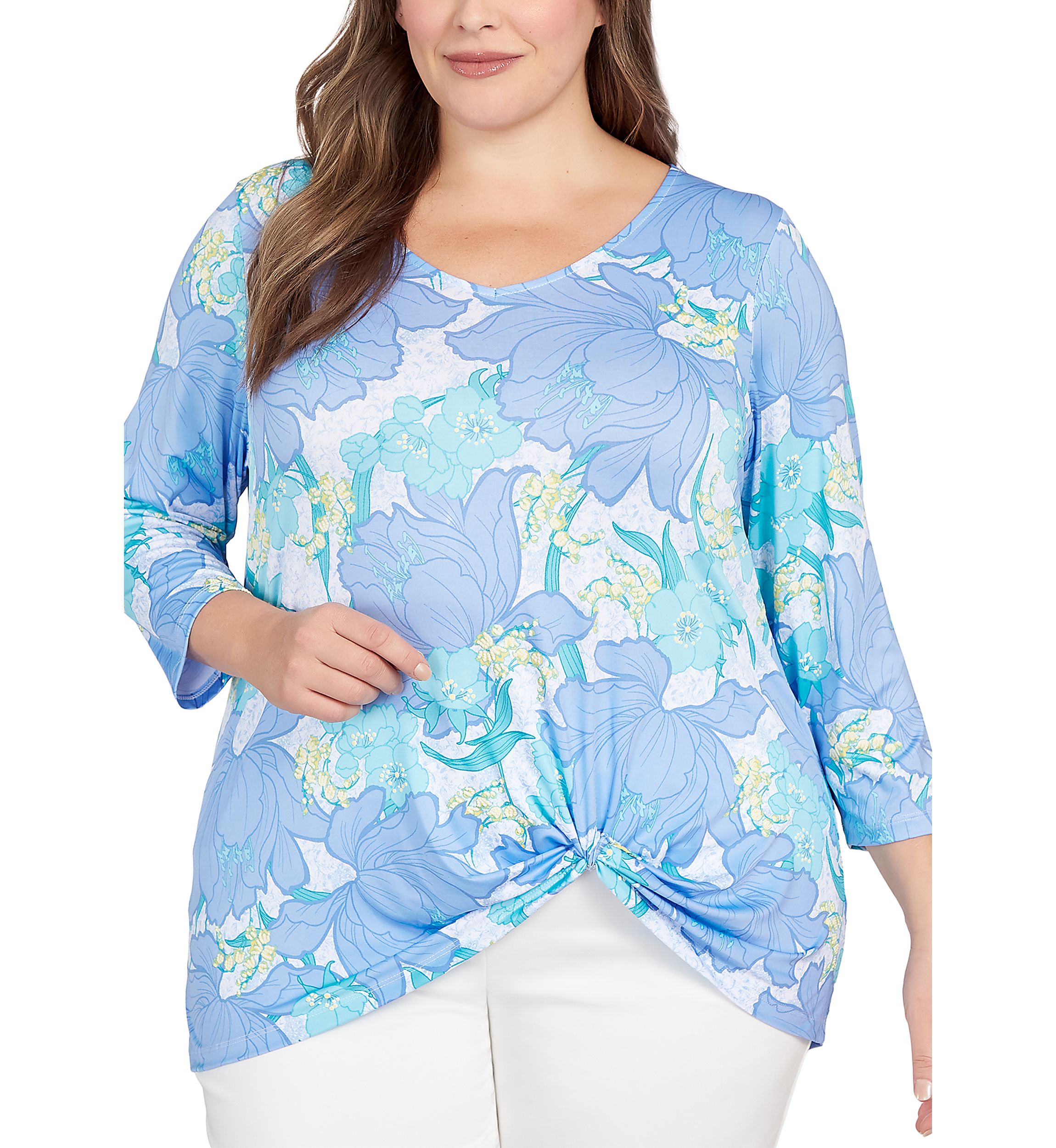 Plus Size Knit Garden Puff Print Top