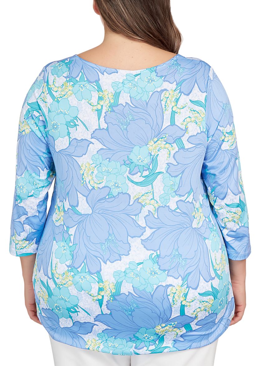 Plus Size Knit Garden Puff Print Top