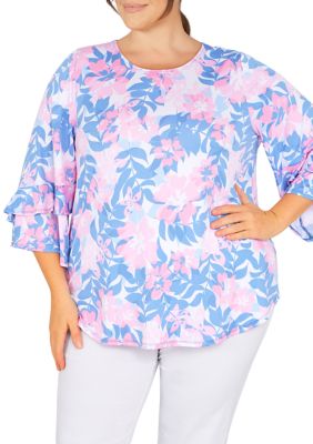 Plus Knit Hibiscus Print Top