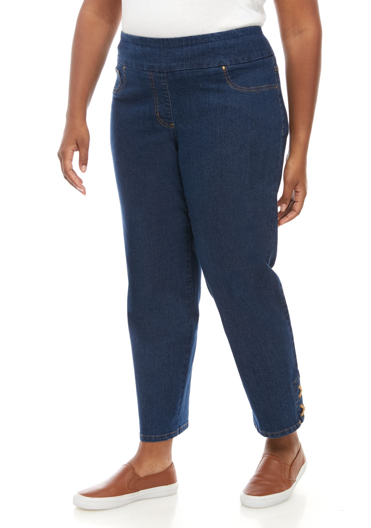 Plus Size Stretch Denim Ankle Jeans with Hem Details 