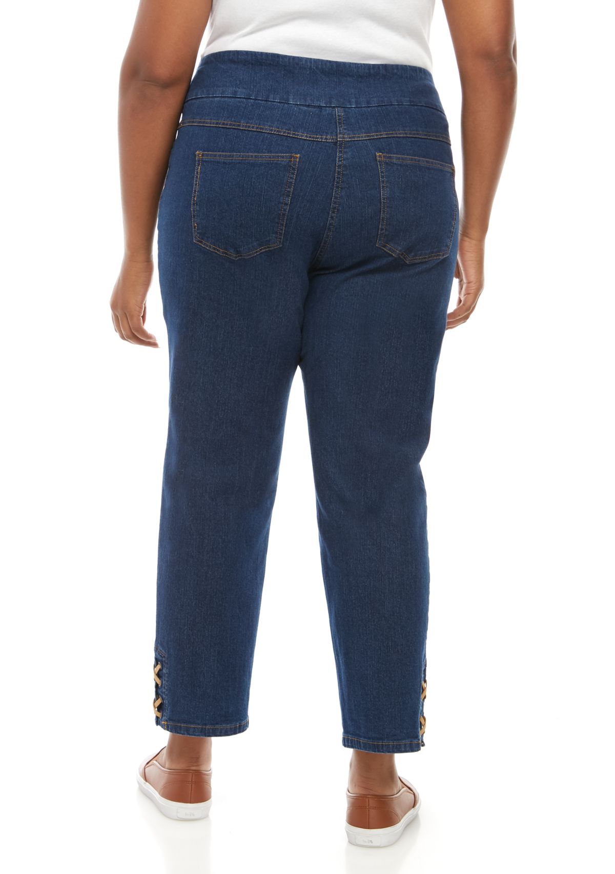 Plus Size Stretch Denim Ankle Jeans with Hem Details 