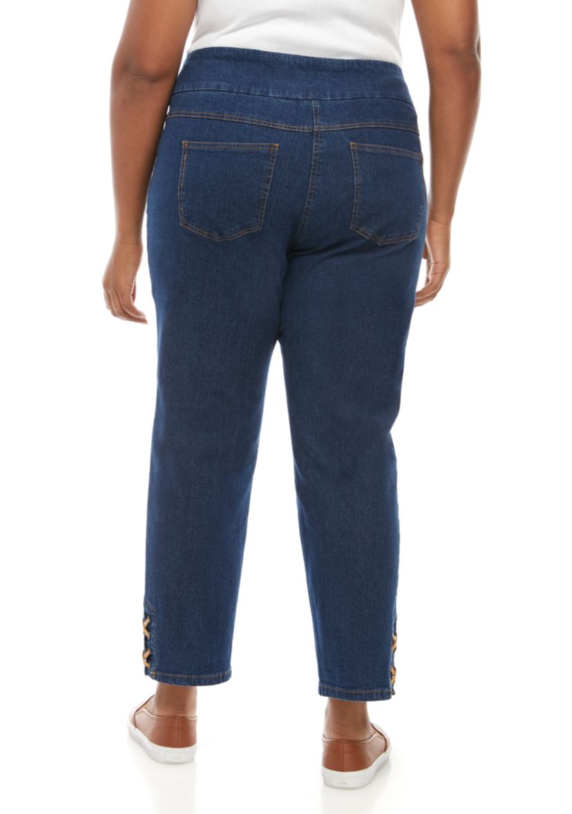 Plus Size Stretch Denim Ankle Jeans with Hem Details 