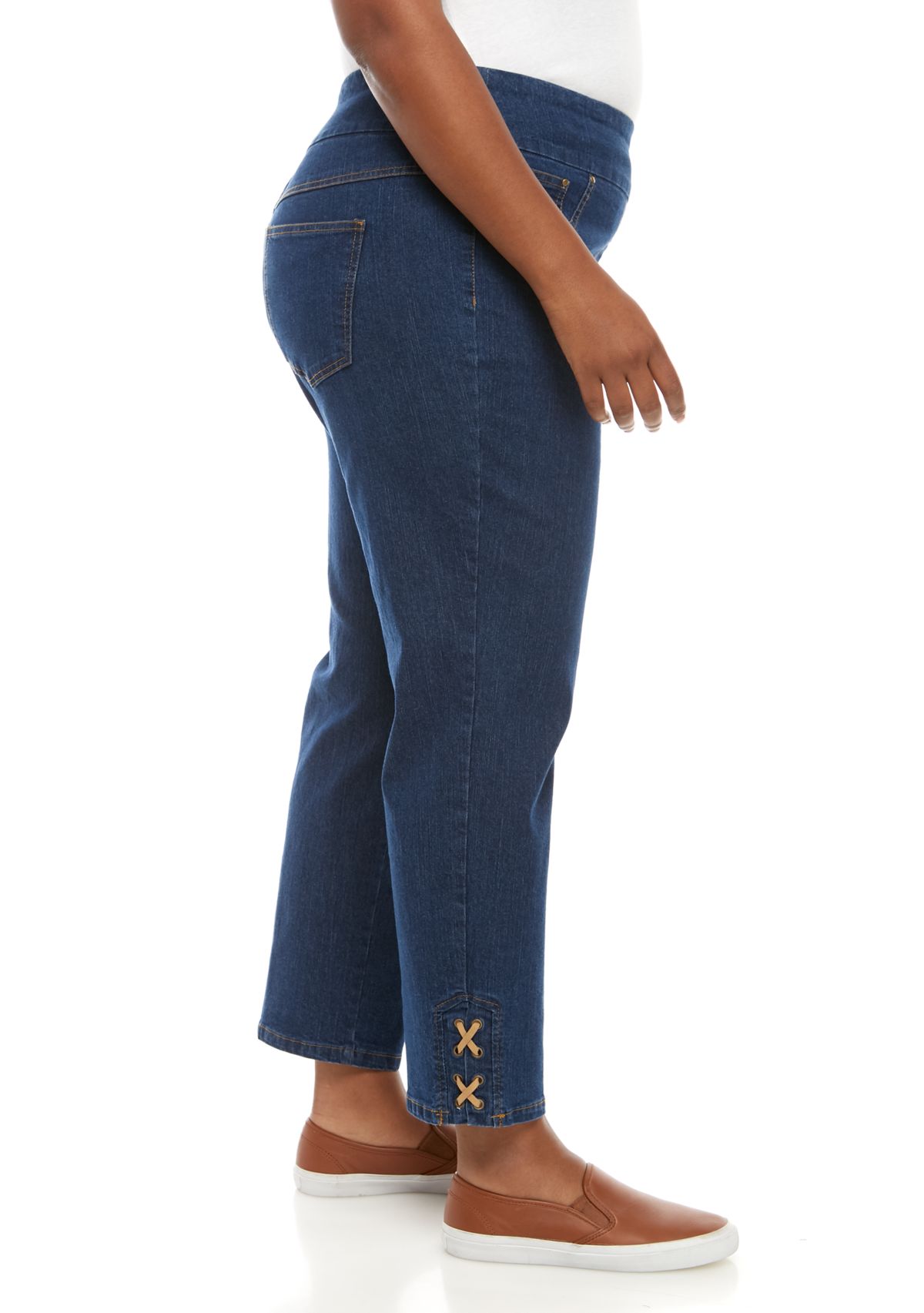 Plus Size Stretch Denim Ankle Jeans with Hem Details 
