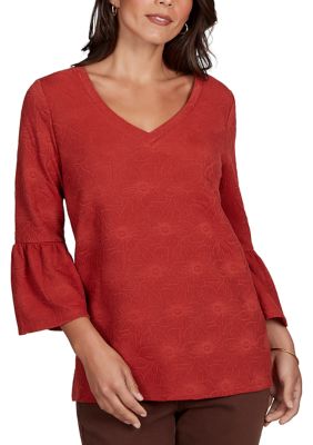 Ruby Rd Women's Floral Jacquard Textured Solid Knit Top, XL